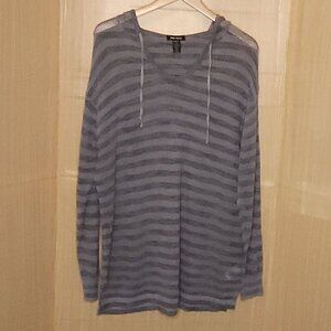 Spring + Mercer Plus Striped Hooded Nautical Open Knit Lightweight Sweater 1X
